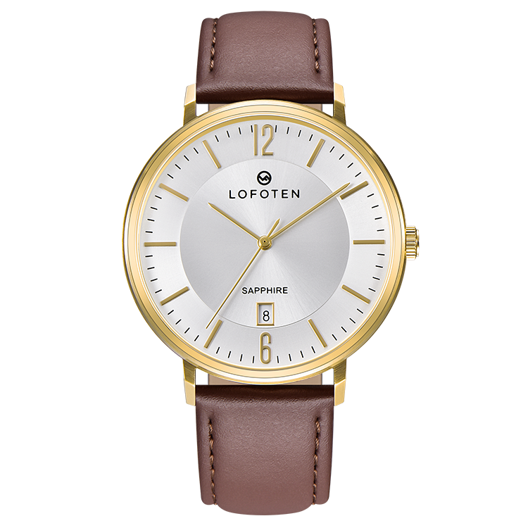 L-Brown Leather Gold Steel Man