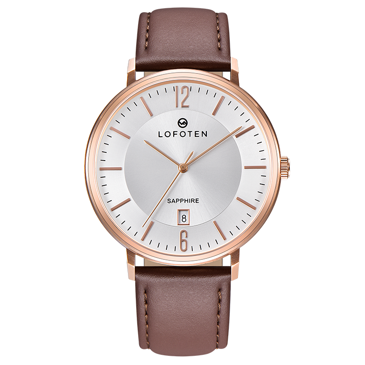 L-Brown Leather Rose Gold Steel Man