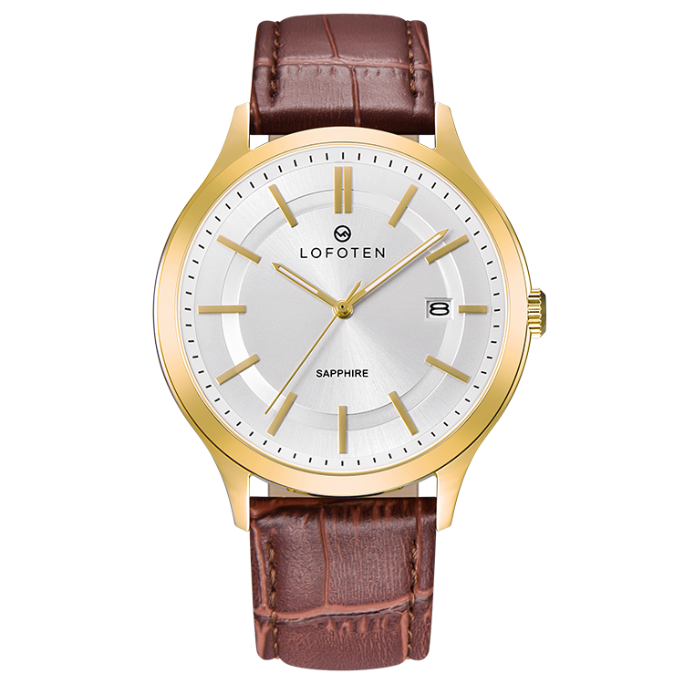 L-Classic Brown Leather Gold Steel Man